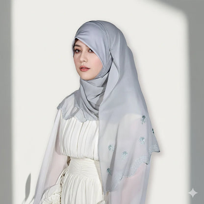 Wholesale Embroidered Flower Lightweight Shell Edge Scarf Muslim Hijab