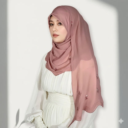 Wholesale Embroidered Flower Lightweight Shell Edge Scarf Muslim Hijab