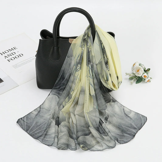 Wholesale Floral Chiffon Scarf Women Lightweight Lotus Print Shawl Wrap Bulk