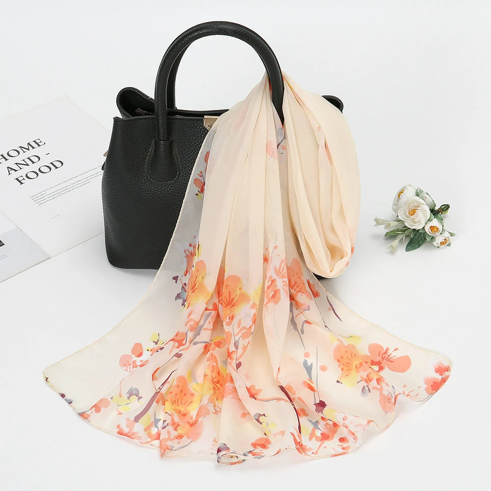 Wholesale Floral Chiffon Scarf Women Lightweight Lotus Print Shawl Wrap Bulk