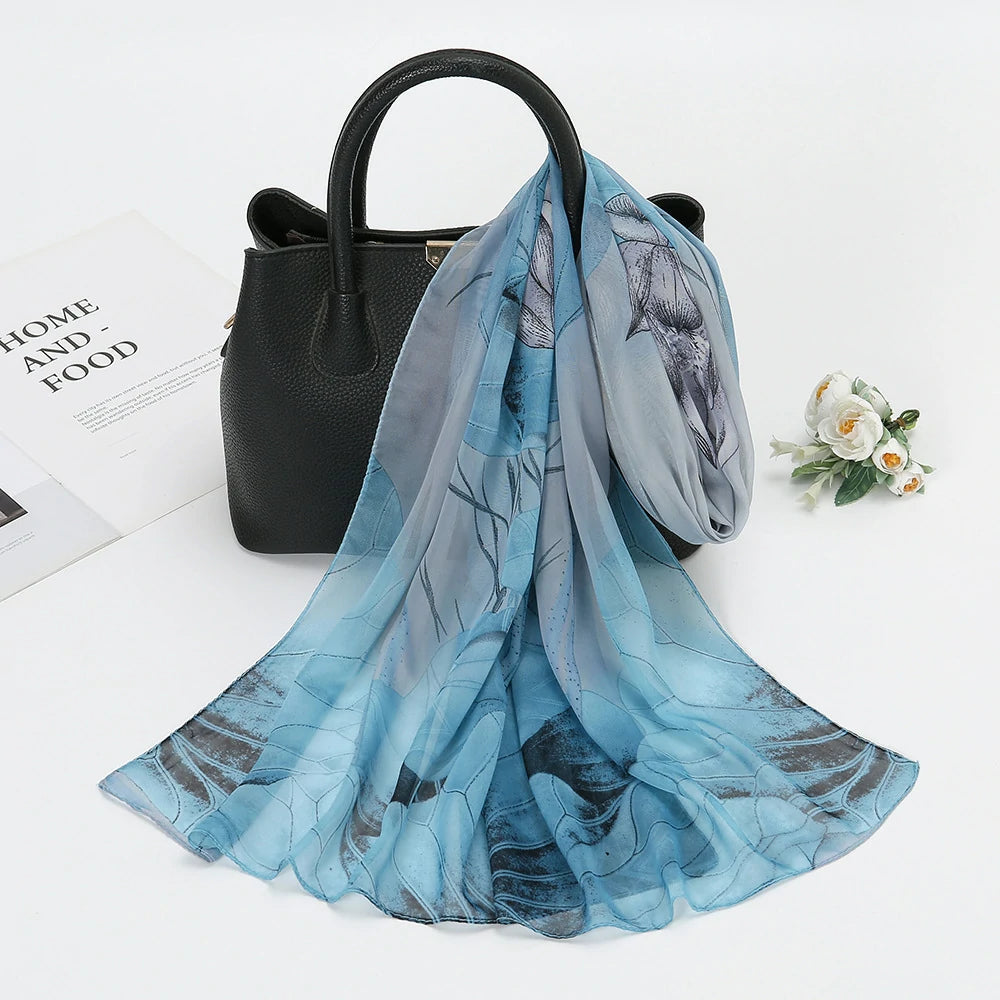 Wholesale Floral Chiffon Scarf Women Lightweight Lotus Print Shawl Wrap Bulk