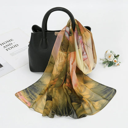 Wholesale Floral Chiffon Scarf Women Lightweight Lotus Print Shawl Wrap Bulk