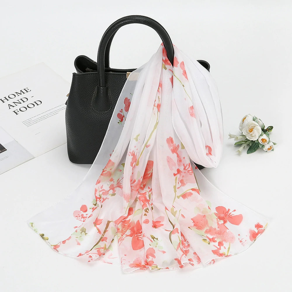 Wholesale Floral Chiffon Scarf Women Lightweight Lotus Print Shawl Wrap Bulk