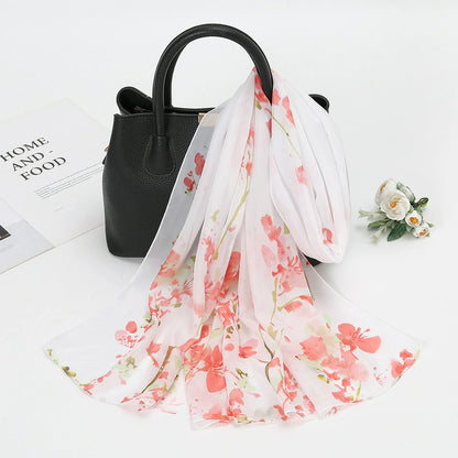 Wholesale Floral Chiffon Scarf Women Lightweight Lotus Print Shawl Wrap Bulk