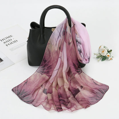 Wholesale Floral Chiffon Scarf Women Lightweight Lotus Print Shawl Wrap Bulk