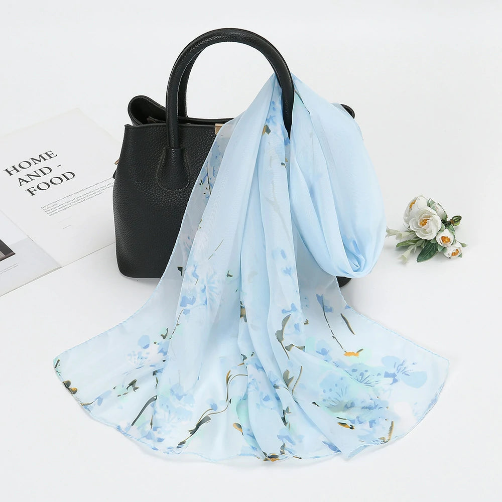 Wholesale Floral Chiffon Scarf Women Lightweight Lotus Print Shawl Wrap Bulk