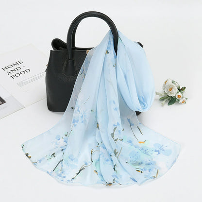 Wholesale Floral Chiffon Scarf Women Lightweight Lotus Print Shawl Wrap Bulk