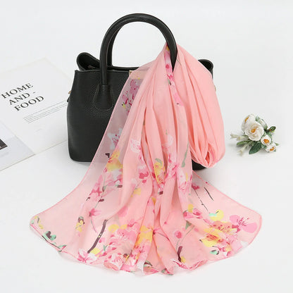 Wholesale Floral Chiffon Scarf Women Lightweight Lotus Print Shawl Wrap Bulk