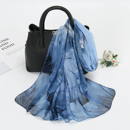 Wholesale Floral Chiffon Scarf Women Lightweight Lotus Print Shawl Wrap Bulk