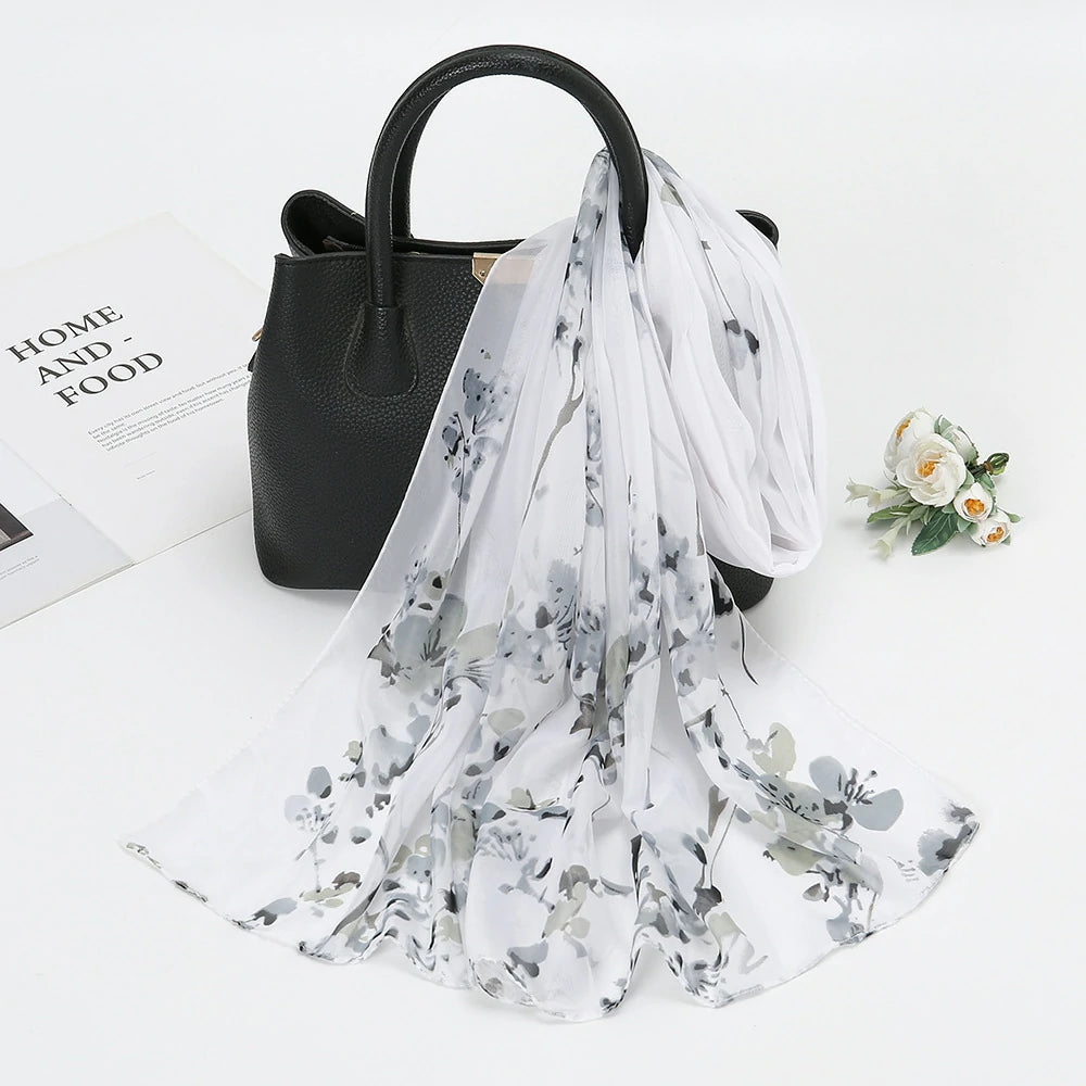 Wholesale Floral Chiffon Scarf Women Lightweight Lotus Print Shawl Wrap Bulk