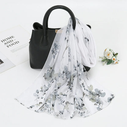 Wholesale Floral Chiffon Scarf Women Lightweight Lotus Print Shawl Wrap Bulk