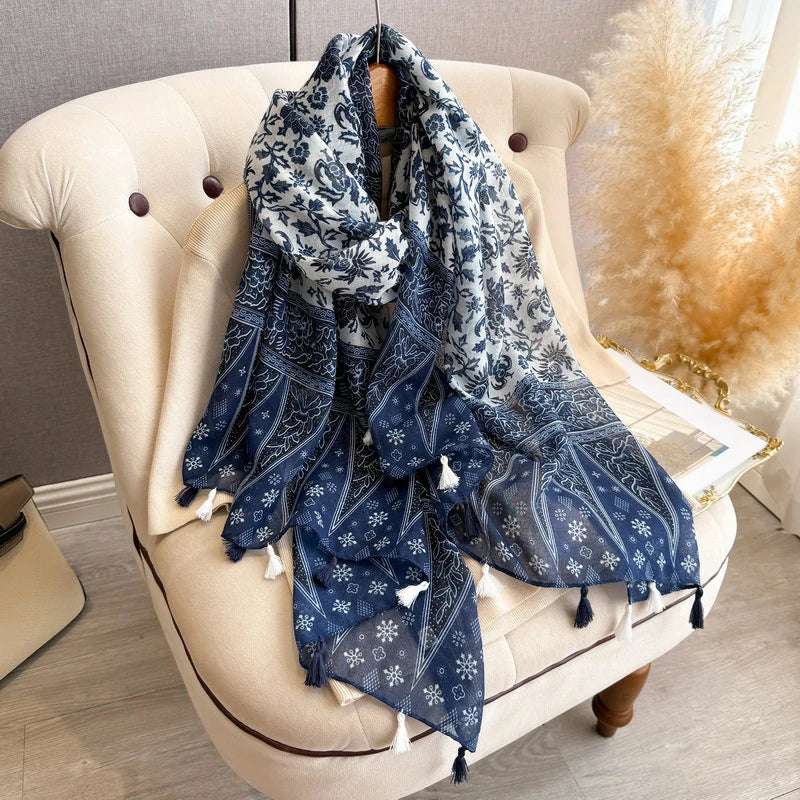 blue Floral Kashmir Scarf