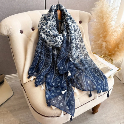 blue Floral Kashmir Scarf