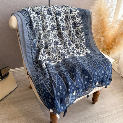 blue Floral Kashmir Scarf