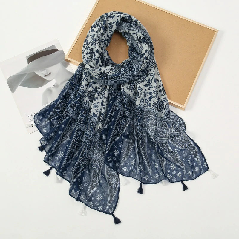 blue Floral Kashmir Scarf