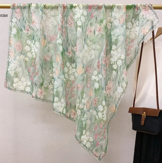 Wholesale Floral Print Square Scarves for Women Summer Silk-cotton Scarf