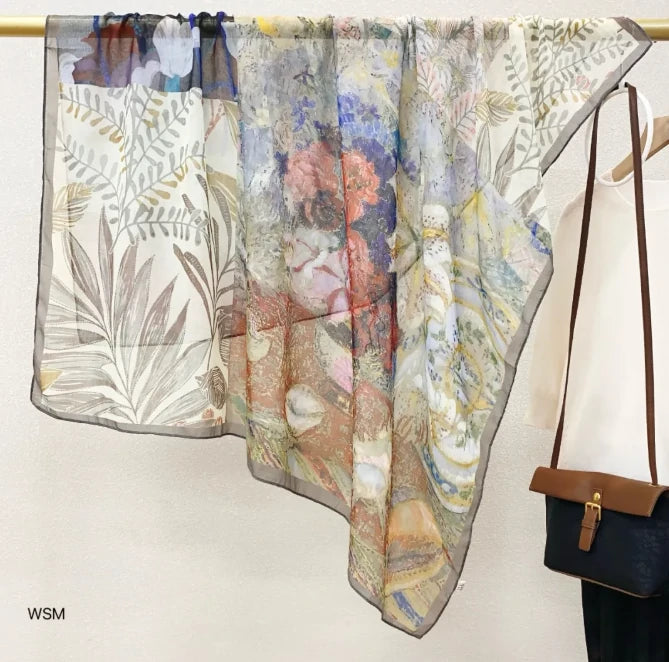 Wholesale Floral Print Square Scarves for Women Summer Silk-cotton Scarf