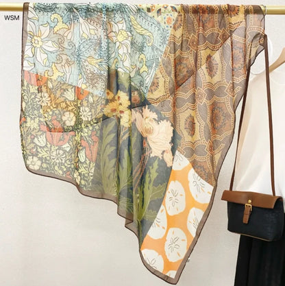 Wholesale Floral Print Square Scarves for Women Summer Silk-cotton Scarf