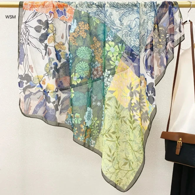 Wholesale Floral Print Square Scarves for Women Summer Silk-cotton Scarf