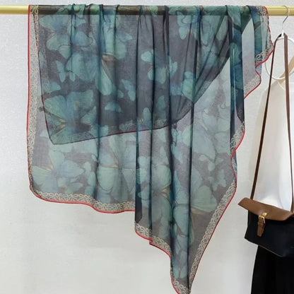 Wholesale Floral Print Square Scarves for Women Summer Silk-cotton Scarf