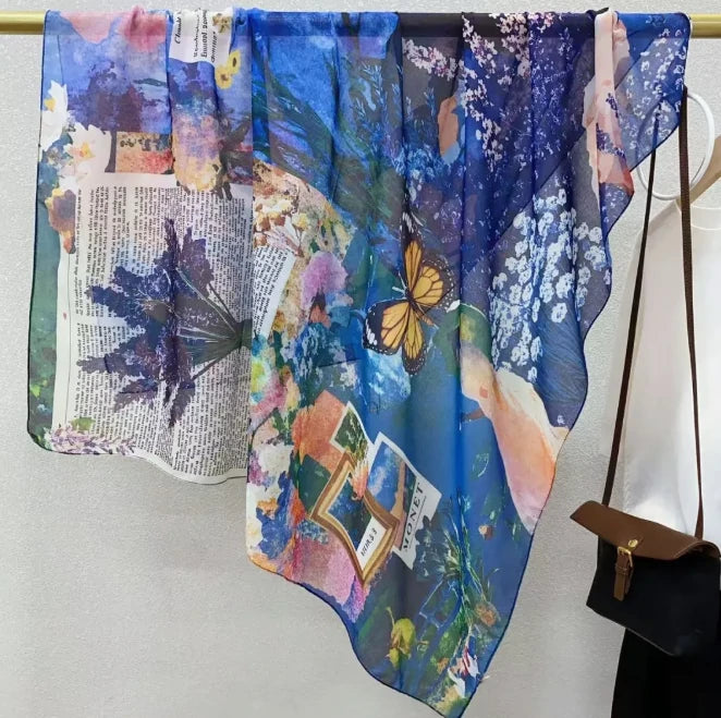 Wholesale Floral Print Square Scarves for Women Summer Silk-cotton Scarf