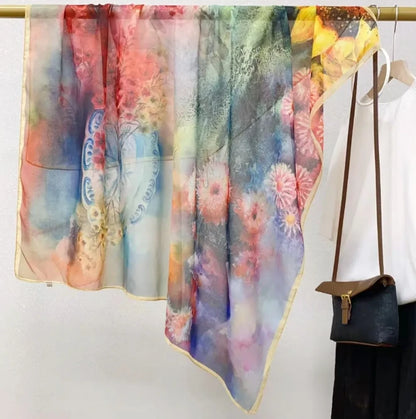 Wholesale Floral Print Square Scarves for Women Summer Silk-cotton Scarf