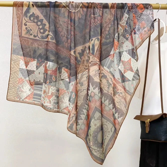 Wholesale Floral Print Square Scarves for Women Summer Silk-cotton Scarf