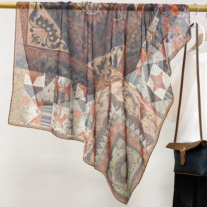 Wholesale Floral Print Square Scarves for Women Summer Silk-cotton Scarf