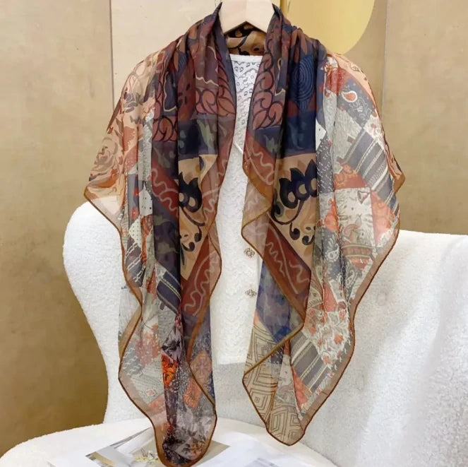 Wholesale Floral Print Square Scarves for Women Summer Silk-cotton Scarf