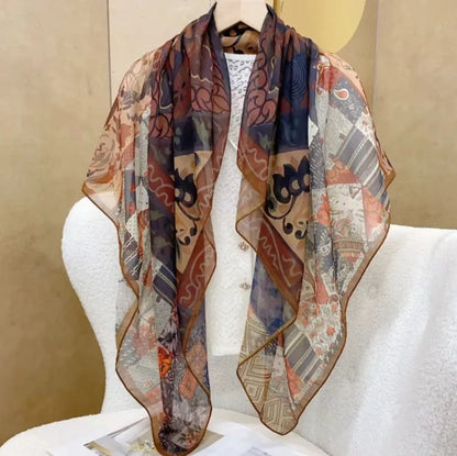 Wholesale Floral Print Square Scarves for Women Summer Silk-cotton Scarf