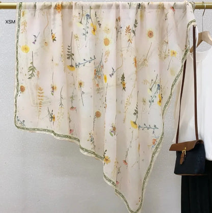 Wholesale Floral Print Square Scarves for Women Summer Silk-cotton Scarf