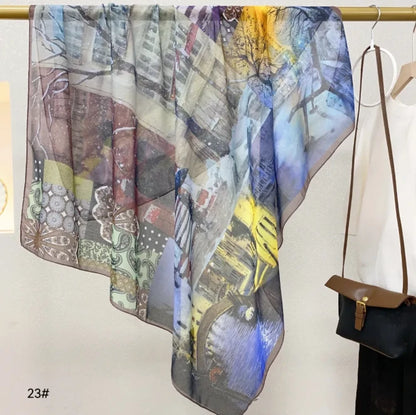 Wholesale Floral Print Square Scarves for Women Summer Silk-cotton Scarf