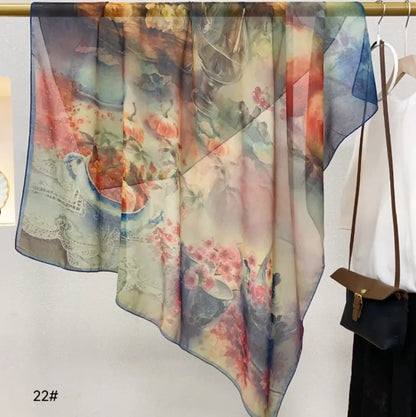 Wholesale Floral Print Square Scarves for Women Summer Silk-cotton Scarf