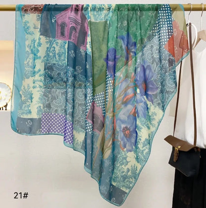 Wholesale Floral Print Square Scarves for Women Summer Silk-cotton Scarf