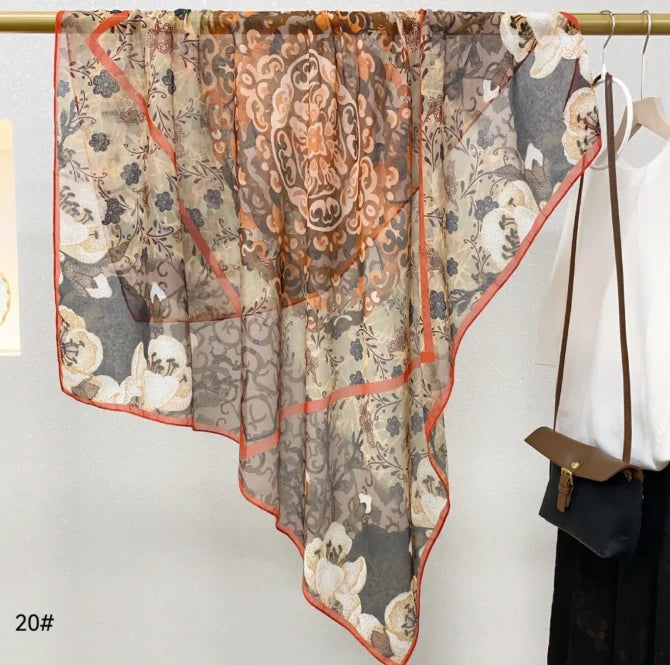 Wholesale Floral Print Square Scarves for Women Summer Silk-cotton Scarf