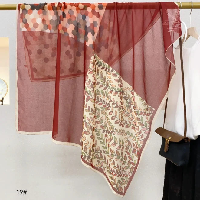 Wholesale Floral Print Square Scarves for Women Summer Silk-cotton Scarf