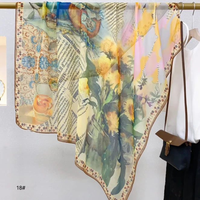 Wholesale Floral Print Square Scarves for Women Summer Silk-cotton Scarf