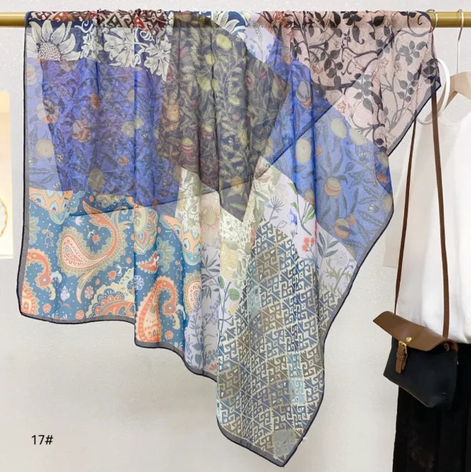 Wholesale Floral Print Square Scarves for Women Summer Silk-cotton Scarf