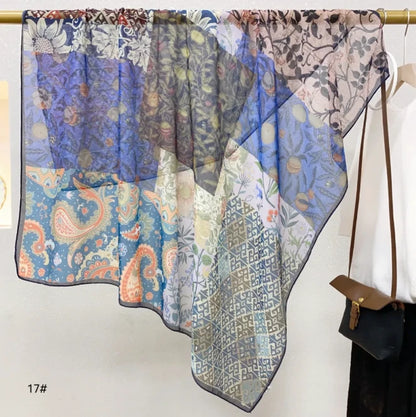 Wholesale Floral Print Square Scarves for Women Summer Silk-cotton Scarf