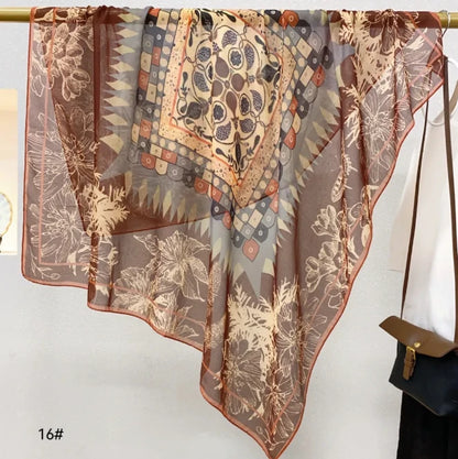Wholesale Floral Print Square Scarves for Women Summer Silk-cotton Scarf