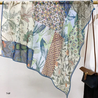 Wholesale Floral Print Square Scarves for Women Summer Silk-cotton Scarf
