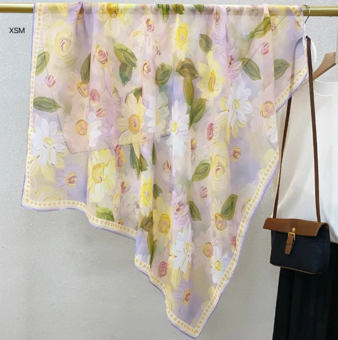 Wholesale Floral Print Square Scarves for Women Summer Silk-cotton Scarf