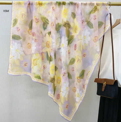 Wholesale Floral Print Square Scarves for Women Summer Silk-cotton Scarf