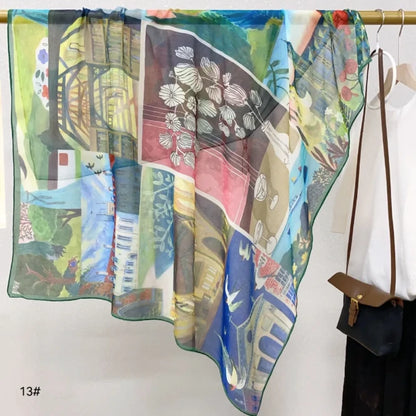 Wholesale Floral Print Square Scarves for Women Summer Silk-cotton Scarf