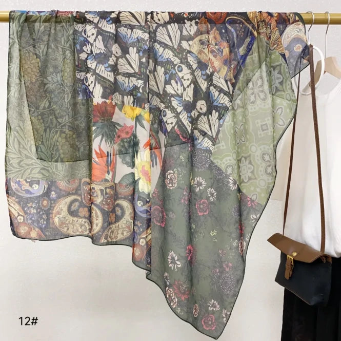 Wholesale Floral Print Square Scarves for Women Summer Silk-cotton Scarf