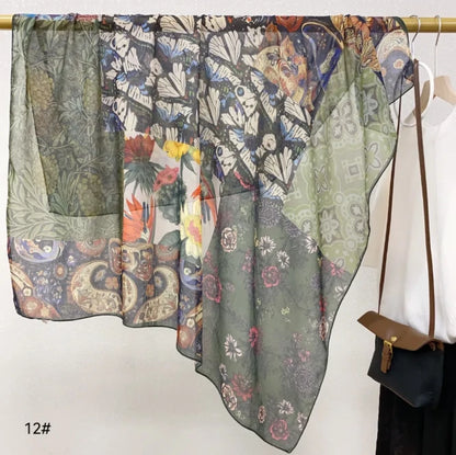 Wholesale Floral Print Square Scarves for Women Summer Silk-cotton Scarf