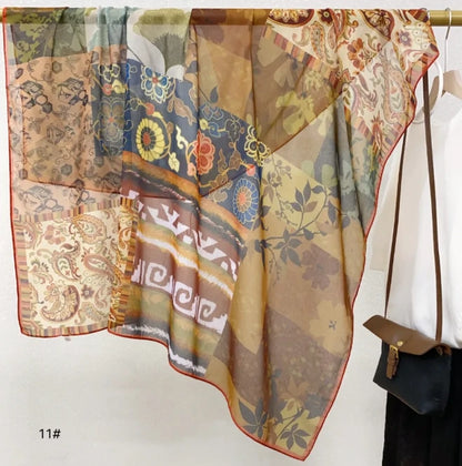 Wholesale Floral Print Square Scarves for Women Summer Silk-cotton Scarf