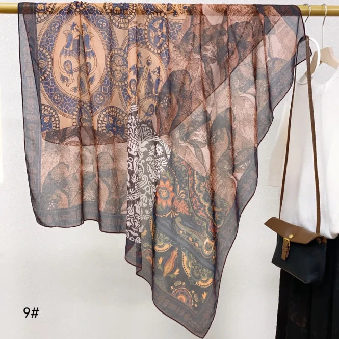 Wholesale Floral Print Square Scarves for Women Summer Silk-cotton Scarf