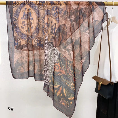 Wholesale Floral Print Square Scarves for Women Summer Silk-cotton Scarf