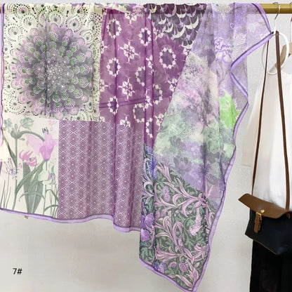 Wholesale Floral Print Square Scarves for Women Summer Silk-cotton Scarf